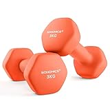 SONGMICS Hanteln, 2er Set, 2 x 3 kg, Hantelset, Kurzhanteln, Hexagon, Neopren-Beschichtung, Krafttraining, Workout, Fitnesstraining, für Zuhause, orange SYL906O01