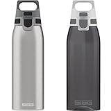 SIGG - Edelstahl Trinkflasche - Shield ONE Brushed - 0,75L & Tritan Trinkflasche - Total Color Anthracite - Für Kohlensäurehaltige Getränke Geeignet - Spülmaschinenfest - Auslaufsicher - 1 L