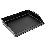 GFTIME 48x36cm Gusseisen Plancha Grillplatte, Universelle Grillplatte für RÖSLE VIDERO, Weber, Enders, Campingaz, Napoleon, Tepro, Taino gasgrill, mit integrierter Fettrinne & 8cm hohem Rand