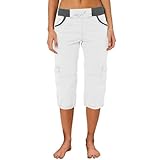 Leinenhose Damen Elastischer Bund mit Kordelzug Gerades Bein Lockere Capri-Jogginghose mit Tunnelzug und Taschen Bequeme Sommerhose Leicht Elegant Einfarbige Stoffhose Baumwolle Strandhose