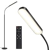 OUTON Stehlampe LED Dimmbar 15W 1500LM, Leselampe mit 4 Farbtemperatur, Fernbedienung und Touch Steuerung, 1H Timer, Leseaufgabe Beleuchtung für Wohnzimmer Schlafzimmer Büro, Schwarz