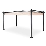 blumfeldt Pantheon Pergola Awnings, Pavillon Wasserdicht, Stabil & Winterfest, Gartenpavillon mit, Pavillon aus Metall, Terrassenüberdachung mit UV-Schutz, Polyester, 2,95 x 3,95 Meter,Grau/Sand