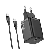 2 Stück tragbares Ladegerät USB C 65 W, Schnellladung, PD3.0 PPS Adapter GAN II mit geflochtenem USB-C-Kabel, 2 m, kompatibel mit MacBook Pro/Air, für iPhone 17/16/15, für Samsung Galx S25/S24/S23