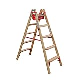 Euroline Holz Comfort-Stufenstehleiter mit Eimerhaken und Werkzeugablagetasche Nr. 10577-2x5