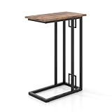 LIFEZEAL Beistelltisch C-Form, Niedriger Sofatisch, Telefontisch Holz+Metall, Modern Kaffeetisch Snacktisch industriell, 48 x 26 x 66 cm, Vintagebraun+Schwarz