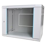 Koscom Connect Premium Netzwerkschrank 9 HE I Serverschrank 19 Zoll I Wandmontage 600 x 450 x 510 mm I voll montiert I Server Gehäuse mit abschließbarer Glastür I Traglast 60 kg I Grau