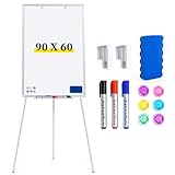 maxtek ​Flipchart Ständer Whiteboard, 90X60cm Magnetisches Tragbares Trocken Abwischbar White Board, Höhenverstellbar, Haken Verschieben Flipchart Papier, Dreibein Whiteboards mit Ständer