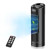 VCK 13'' Leiser Turmventilator für Schlafzimmer, 80° Flügelloser Tower Fan mit Fernbedienung 3 Geschwindigkeiten 4 Modi 12 Std. Timer, Schnelle Kühlung Tischventilator für Büro Zuhause