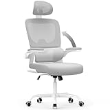 naspaluro Bürostuhl, Ergonomischer Schreibtischstuhl mit Verstellbarer Kopfstütze, Armlehnen, Dynamischer Lordosenstütze, Drehstuhl mit Atmungsaktivem Netzbezug für das Home Office,Grau