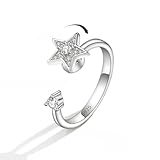 VBKITW Sterling Silber Fidget Anxiety Ring, Offen Verstellbar Zirkonia Blume Mond Stern Spinner Ringe Schmuck