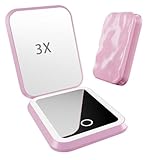 QUELIEN LED-Kompaktspiegel mit 3 Farben einstellbarer Helligkeit, USB-Lade-Taschenspiegel für Geldbörse, tragbarer beleuchteter Make-up-Spiegel, Schule und Rucksack