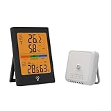 Funkthermometer und Hygrometer mit Wetterstation und großer Digitalanzeige zur Echtzeitüberwachung von Umgebungsbedingungen im Innen- und Außenbereich (schwarz)