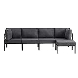 Mingone Sofa-Set für Ecksofa, aus Leinen, 4-Sitzer-Sofa, gepolstert, Wohnzimmersofa, mit Schlaffunktion (Dunkelgrau 256 x 110 x 77 cm)