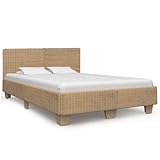 Qnhdfrt Bettgestell 140x200 cm aus Massivholz Mahagoni und Echtem Rattan Handgeflochten mit Einzigartigem Design für Schlafzimmer Gästezimmer und Wohnbereich