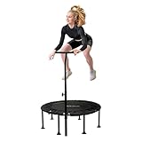 Hauki Fitness Trampolin Indoor faltbar Grün Ø102 cm, Leise Rückprall Trampolin mit höhenverstellbarem Haltegriff, Mini Trampoline Bungees Workout Übungs-Rebounder Erwachsene Bodentrampolin für Zuhause