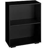 tectake 800840 Bücherregal aus Holz, Standregal mit 2 offenen Fächern, (BxTxH): ca. 60 x 30 x 77 cm, bodenschonende Kunststofffüße (Schwarz)