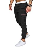 DBMZV Cargohose Herren Cargo Hosen Baumwollehose Sommerhose Wasserdicht Viele Taschen Ripstop Hose Outdoor Military Wandern Pants mit Taschen Kordelzug, Badehose Sport Shorts joggpants(Schwarz,L)