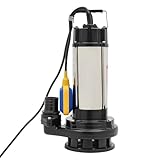 Schmutzwasser Tauchpumpe 1.5KW Edelstahl Schmutzwassertauchpumpe (36m³/h, Max. Förderhöhe 22m, Max. Eintauchtiefe 20-30m) mit Schwimmerschalter IP68 Schmutzwasserpumpe für Flusswasser, Seewasser