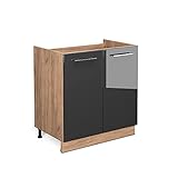 Livinity Spülenunterschrank Fame-Line, Anthrazit Hochglanz/Goldkraft Eiche, 80 cm, AP Anthrazit