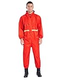 Linjinx Herren Arbeitsoverall Wasserdicht Langarm Einteiler Overall Jumpsuit mit Kapuzen Arbeitsanzug Schutzanzug Regenanzug Arbeitskleidung Schutzkleidung Rot S