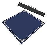 Moderne quadratische Mahjong-Tischmatte mit Aufbewahrungstasche – rutschfeste, geräuschreduzierende Spieltischabdeckung for Mahjong-Spielset und Pokerkarten(Blue,23.6x23.6inch/60x60cm)