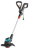 Gardena 09870-20 Elektro-Trimmer EasyCut 450/25: Rasentrimmer mit verstellbarem Griff abwinkelbarem Trimmerkopf und ausklappbarem Pflanzenschutzbügel, 250 mm Schnittkreis (9870-20) Handbetrieben