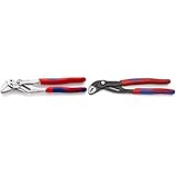 KNIPEX Zangenschlüssel (250 mm) 86 05 250 & 87 02 250 SB Cobra® Hightech-Wasserpumpenzange grau atramentiert mit schlanken Mehrkomponenten-Hüllen 250 mm (in SB-Verpackung)