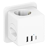6 in1 Mehrfachsteckdose Mit USB, Steckdosenleiste 4000W, Mehrfachstecker USB C, Steckerleiste, Steckdosenleiste 3-Fach,Verteilersteckdose, Steckdosenwürfel, Doppelstecker für USB Steckdose
