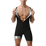 Weyot Saunaanzüge Für Herren, Schwitzanzug Herren Zum Abnehmen, 3-in-1 Sweat Jumpsuit Schwitzeffekt Fettverbrennung Bauchkontrolle Sauna Shapewear Mit ReißverschlussSilver,3XL