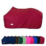 RL24 - Abschwitzdecke Basicline – Pferdedecke mit Schweifkordel, Widerristpolster & Metallverschluss – atmungsaktive Fleecedecke – Pferde Zubehör – Transportdecke in Weinrot – 155cm