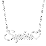 UMAGICBOX Personalisierte Halskette mit Namen und Herz - Schmuck aus Edelstahl oder 925er Silber, Geschenk für Geburtstag, Valentinstag, Muttertag, Frau, Mama, Schwester (Silber)