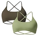 ZAAYO 2er Pack Sport BH Damen Gepolstert Bustier Cross Back Gym Push up Bra Abnehmbare Dichtung Querriemen Hinten Gym BH Coffee-Soy Green Medium