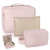 Zocipro 2 Stück Kosmetiktasche Reise Damen, Schminktasche Organizer, Abnehmbarer Tragbarer Make Up Tasche, Separates Fach Design, Beauty Bag, Rosa (Groß/9.4'' und klein/3.6'')