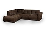 Cavadore Ecksofa 'Modeo' / Schlafsofa mit Federkern und modernen Kontrastnähten / Hochwertiger Mikrofaser-Bezug in Wildlederoptik / Holzfüße / Maße: 261x77x214 cm (BxHxT) / Farbe: Mokka (dunkelbraun)