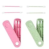 GWAWG 4 Stück Wattestäbchen Wiederverwendbar Ohrenstäbchen Doppelendige Spirale mit 2 Behälter Grün und Blau für Ohrreinigung Make-Up,etc