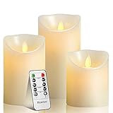 Biyanuo LED-Kerzen, flammenlose Kerzen, flammenloses kerzenlichter，10,2 cm, 12,7 cm, 15,2 cm, Echtwachskerze, Stumpenkerze, Fernbedienung mit 10 Tasten, mit 24-Stunden-Zeitschaltuhr