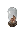 BLUSUPERSHOP Weihnachtskrippe komplett Art 4 in Glocke Glas 6 x 12 cm + Holzsockel mit oder ohne Krippe Harz 6 cm Maria Josef Jesu Figuren Krippe Luc