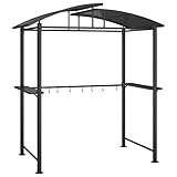HUAKEHOM Grillpavillon Grillüberdachung mit Seitenregalen BBQ Pavillon Stahlrahmen Gartenpavillon Grillzelt Anthrazit 210x114x230cm Stahl