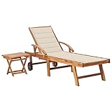 ARKEM Sonnenliege mit Tisch und Auflage Massivholz Teak Campingliege Strandliege Klappbar Leicht