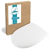 Calmwaters® Antibakterieller WC Sitz für Keramag Renova Nr. 1, Toilettensitz mit Absenkautomatik, Duroplast Toilettendeckel, überlappende D-Form, Edelstahlscharnier, Klodeckel, Weiß, 26ZZ3550