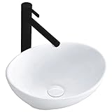 VBChome Waschbecken Kleine 34 x 27 x 13 cm Mini Keramik Weiß Oval Waschtisch Handwaschbecken Aufsatzbecken Aufsatzwaschbecken Aufsatzwaschtisch Waschschale Wasserfall Waschschlüssele Gäste WC