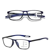 Generisch Lesebrille Anti-Blaulicht für Unisex TR90 Rechteckige Rahmen bequeme Leichte Anti Schwindlig/UV Lesebrille(Dark Blue/Blue,1.5x)