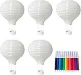 5 Weiße Heißluftballon Lampions, 20 cm Deko Laternen mit 12 Farbigen Wasserfarben, Ideal für Hochzeiten, Geburtstage und DIY Projekte, Lampion, Papierballon, Lampions Weiß, Papierlampion