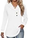 Tisfeer Sweatshirt Damen Pullover V-Ausschnitt Langarmshirt Elegant Business Lässig Tunika Tops Locker Herbst Winter Einfarbig Oberteile 2025(Weiß,L)