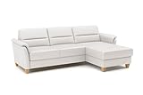 CAVADORE Leder-Ecksofa Palera mit Longchair / Landhaus-Couch mit Federkern, Schlaffunktion + Bettkasten / 244 x 89 x 163 / Leder Weiß