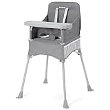 Ezebaby Hochstuhl Baby Camping Stuhl, Faltbar Kinderstuhl für Outdoor und zu Hause mit Essbrett und Tragtasche (Grau 1)