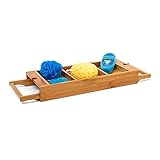 Relaxdays Badewannenablage ausziehbar aus Bambus H x B x T: 7 x 67,5 x 21 cm Badewannenbrett mit Verstellbarer Breite für Jede Badewanne Badewannentablett mit 2 Haltern Badewannenregal, Natur