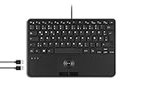 Perixx PERIBOARD-526 DE, kabelgebundene Mini-USB-Tastatur mit Trackball - X-Typ Scherentasten - 11,18x7,17x1,1 Zoll - 2 USB-Hubs integriert - DE Layout