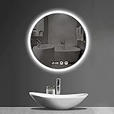 Badezimmerspiegel Smart Mirror, Wandmontierter Antibeschlag-Kosmetikspiegel mit Beleuchtung, Antibeschlag + Zeit/Temperatur + Berührungsschalter Runde LED-Beleuchtung (Color : White Light, S