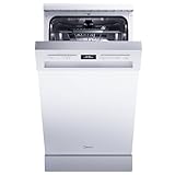 Midea SF 5.45NW10C Geschirrspüler 45cm Freistehend & Unterbaufähig, 10 Maßgedecke, 7 Programme, Spülmaschine 45 cm mit WIFI, 44 db, Startverzögerung, Automatische Türöffnung, 63 kWh/100 Zyklen, Weiß